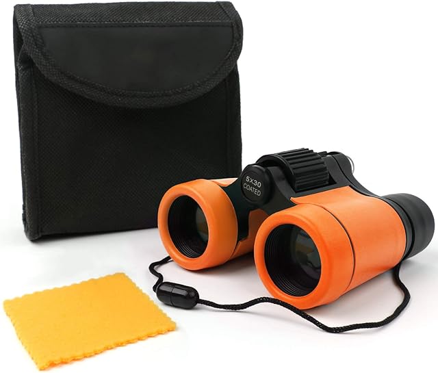 Kids Binoculars Toys Bird Watching Educational Learning Hunting Birthday Presents Gifts for ChildrenOutdoor Play Toys for Boys and Girls (Orange)