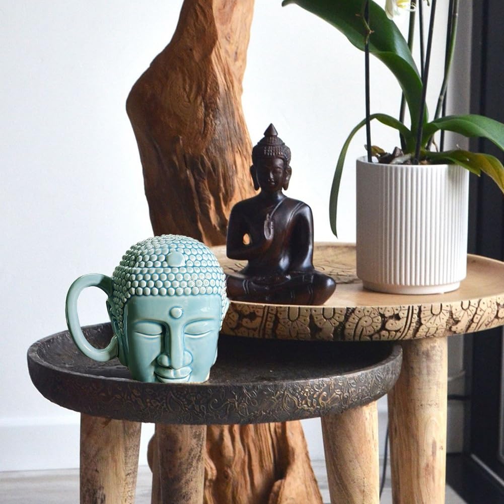 iFutniew Tazza da caffè Tathagata Buddha forma testa di Buddha tazza testa di Buddha tazza tazza in ceramica facile da usare verde