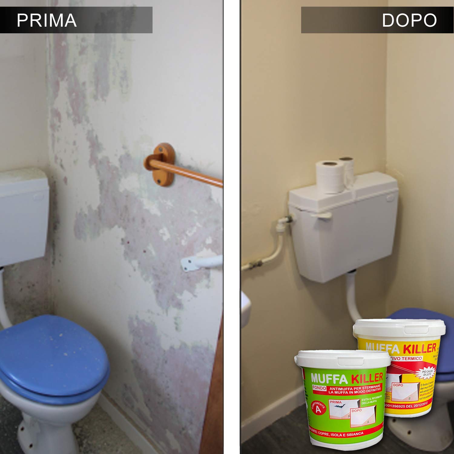 MASTERBRICO Kit Antimuffa Muffa Killer componente A+B da 1 litro + 1 litro, pittura antimuffa per interni per eliminare definitivamente la muffa dai muri