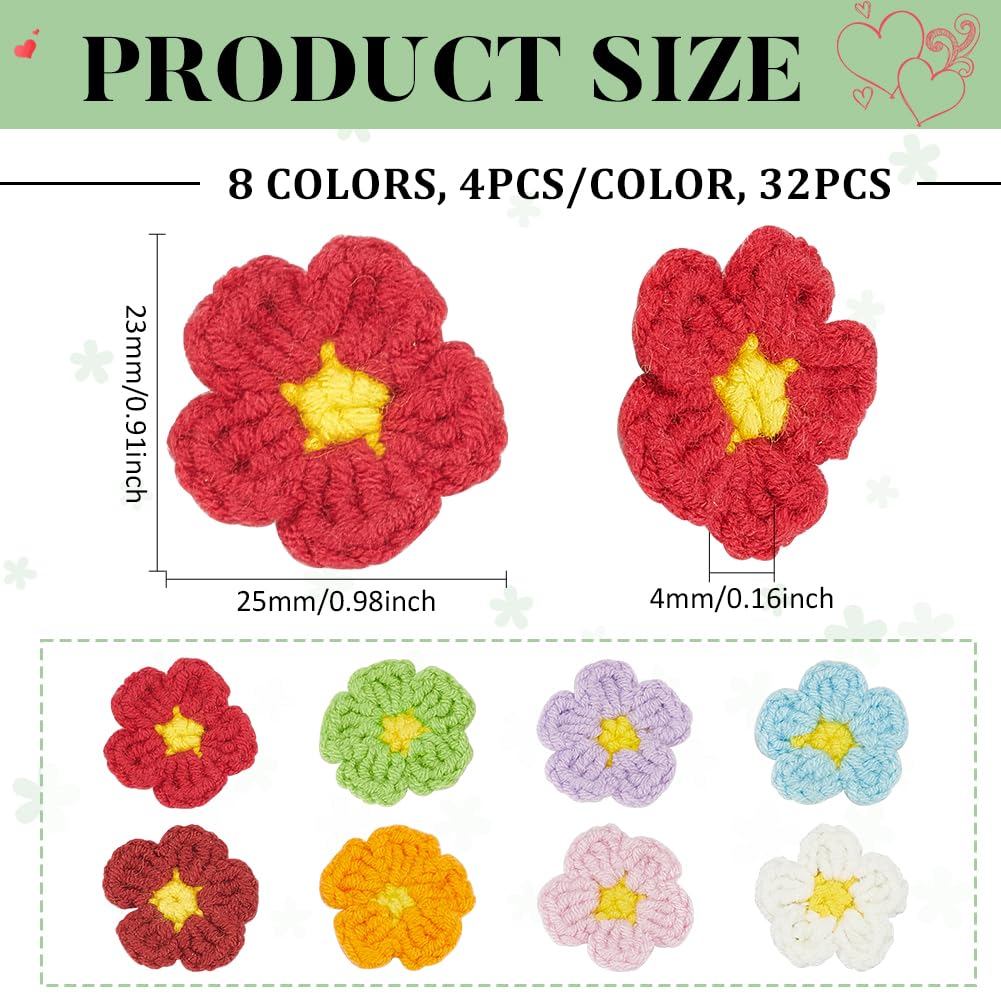 FINGERINSPIRE 80 Pezzi 8 colori Fiori All'Uncinetto Applique 28x30mm Fiore Cucire su Toppe Fiori All'Uncinetto Fatti A Mano Applique Fiori Da Cucire Applique per Fai Da Te Artigianato Abbigliamento