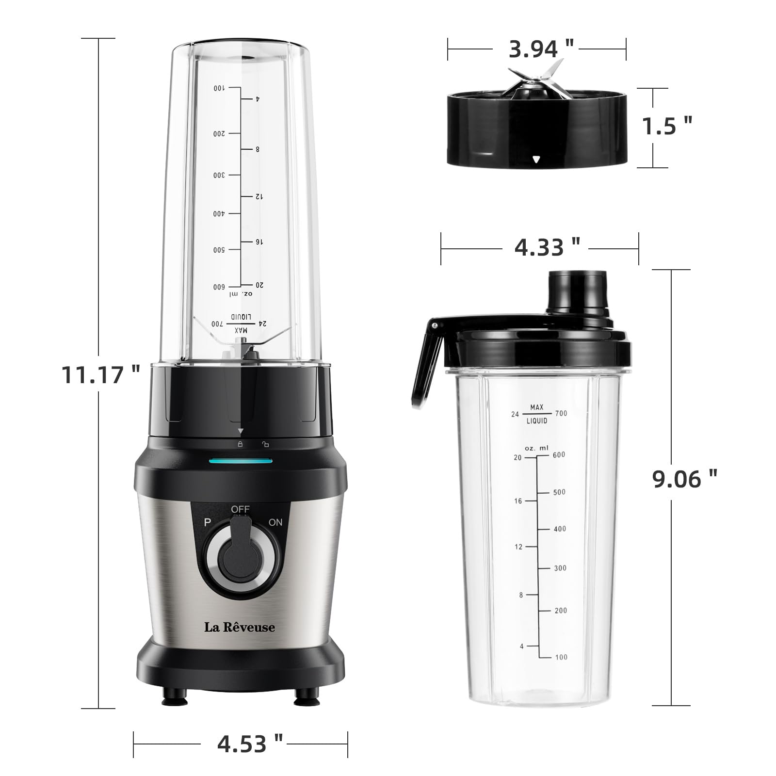 Licuadora para batidos, 400 W, con 2 tazas de mezcla de 24 onzas y tapas para llevar, sin BPA 8