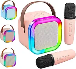 Karaokê Infantil Portátil Premium Com 2 Microfones Sem Fio Caixa De Som Bluetooth Com LED Multicolor Voz Divertida Som Potente