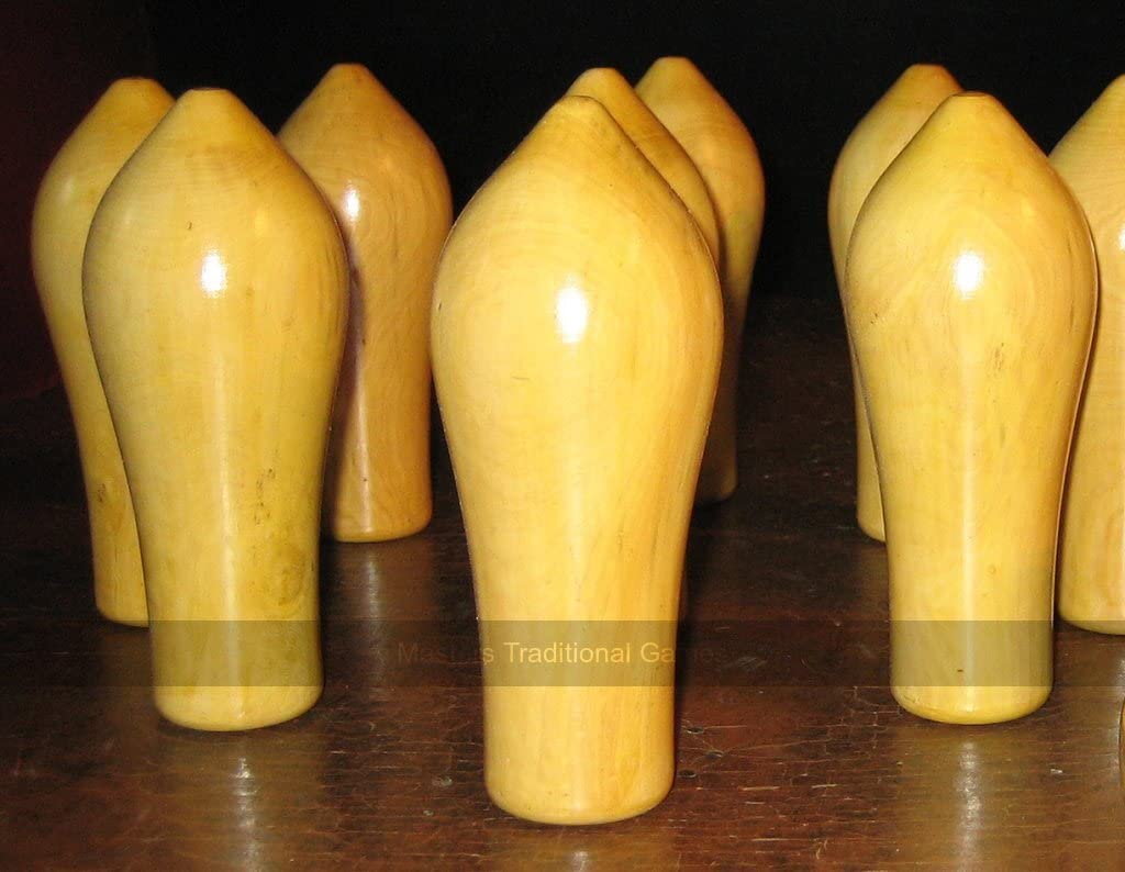 Set of 9 Boxwood skittle pins - Northamptonshire style (varnished)