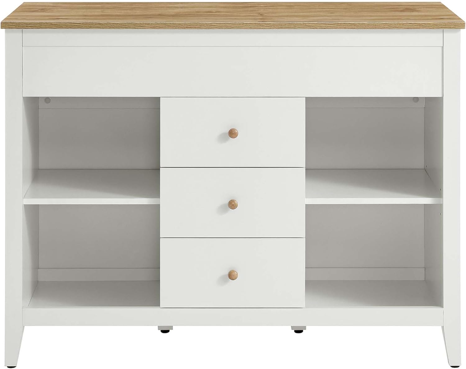 Modway Farmstead 47" Kitchen Island with Pull-Out Table in Oak White - Freestanding Small Space Modern Farmhouse Kitchen Cart with Long Counter and Kitchen Cabinet Storage