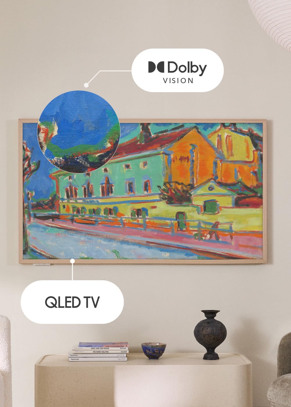 CREATE / TV Art Matte/Fernsehen Smart QLED 4K 55“ Naturholz/Blendfreier Bildschirm und Kunstgalerie, Sprachsteuerung, Lichtsensor, Low Blue Light, HDMI TM