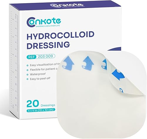 Conkote Apósito hidrocoloide para heridas 4 "x 4", parches adhesivos finos, caja de 20 apósitos