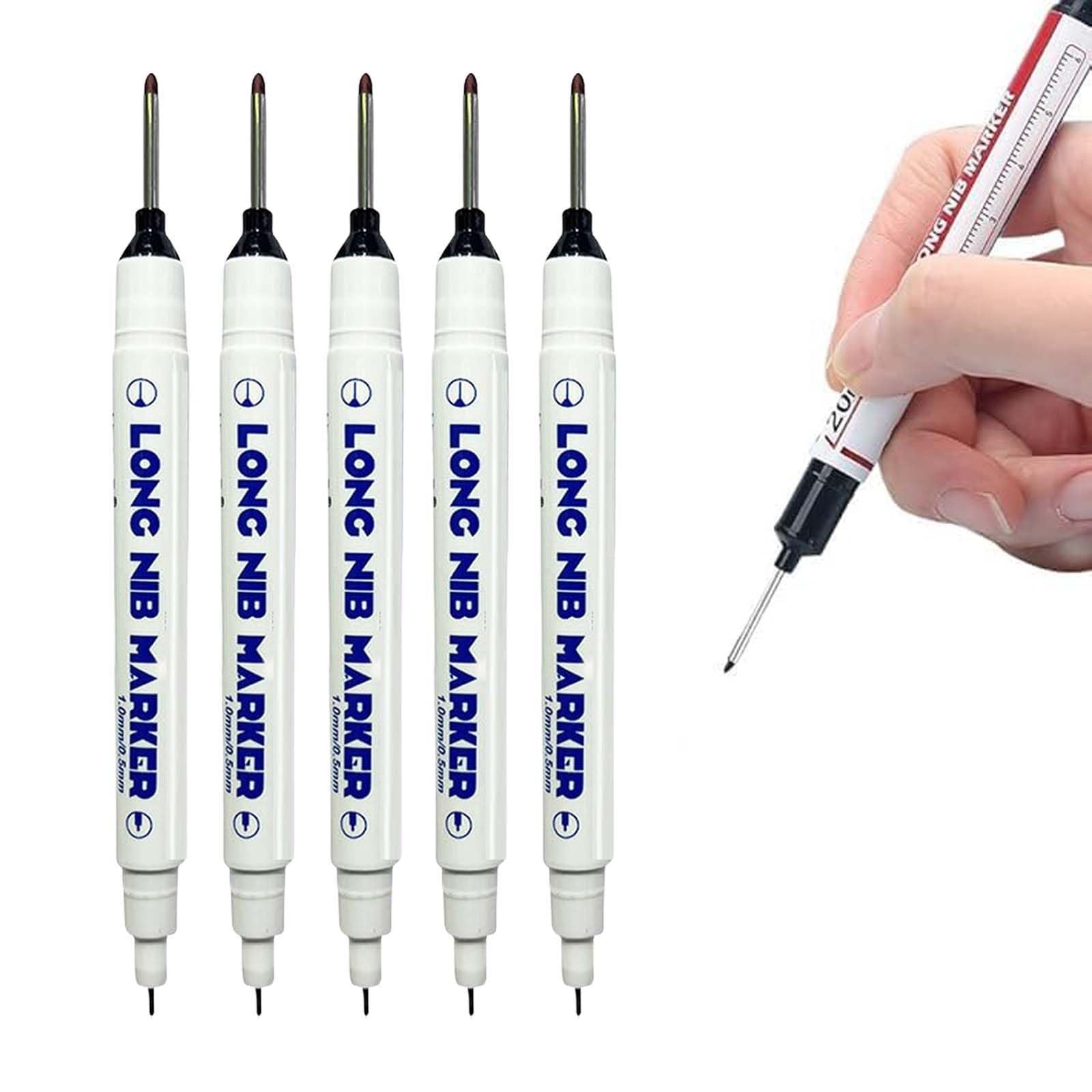 Yilia 5PCS Long Head Deep Hole Markers 20mm Deep Reach Waterproof Permanent Metal Marking Pens