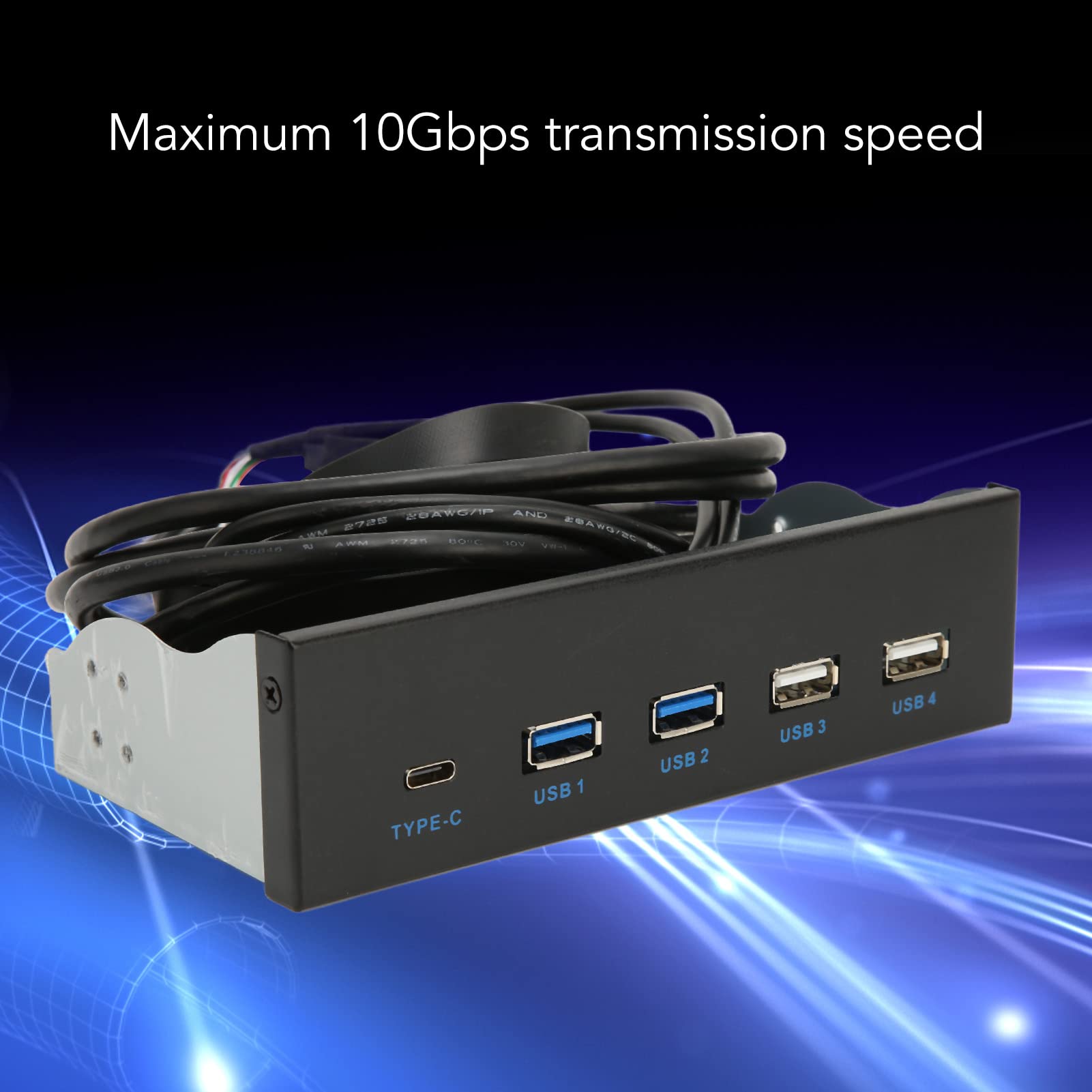 Cruscotto Multimediale da 5,25 Pollici, Cruscotto Multimediale Multifunzionale Audio del Pannello Frontale, con Doppie Porte USB 3.0/USB 2.0, 1 Tipo C, 10 Gbps Ad Alta velocità, per Win(Nero)