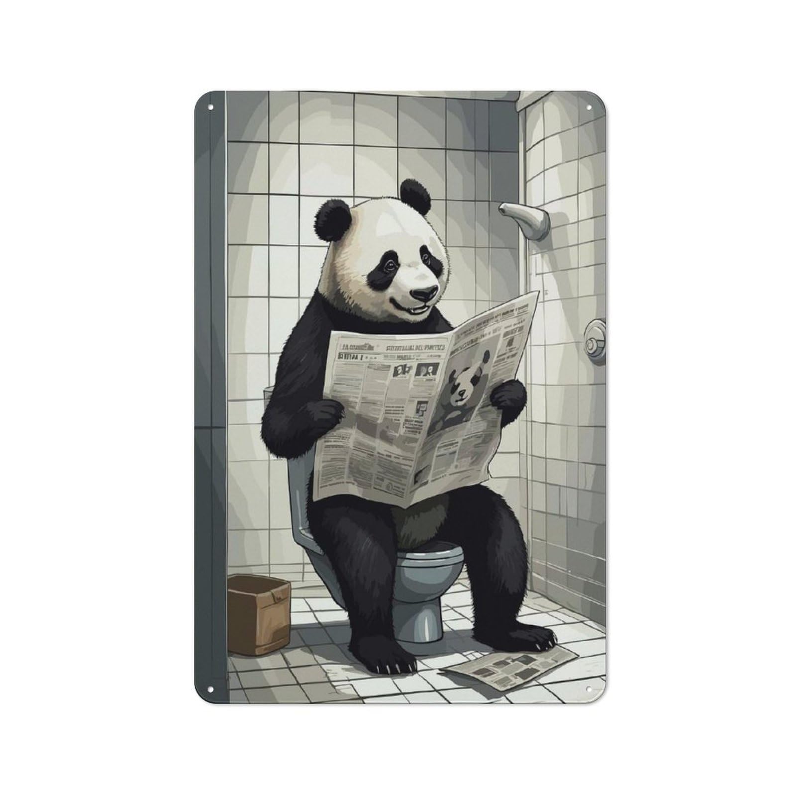 Panda on The Toilet Metal Wall Sign 30x20cm, Rustic Classic Pub Decor for Cafe, Pub, Workshop Or Home Bar