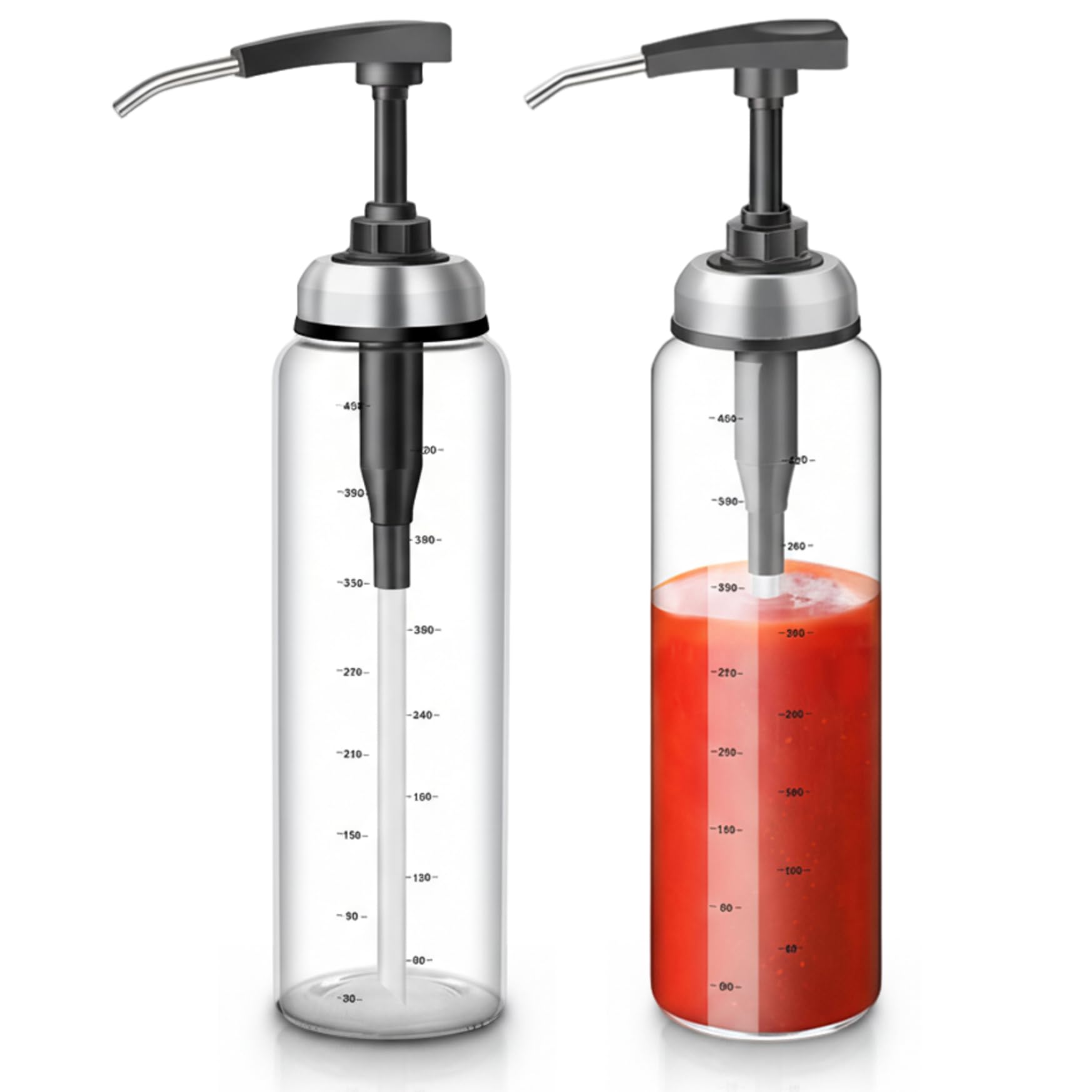 2er-Pack Ketchup-Spender, Glas-Dressing-Flasche mit Messmarkierungen für präzises Ausgießen, tropffreie Saucen-Quetschflasche für die Küche, 17oz Ketchup-Spender, Glas, Sauce
