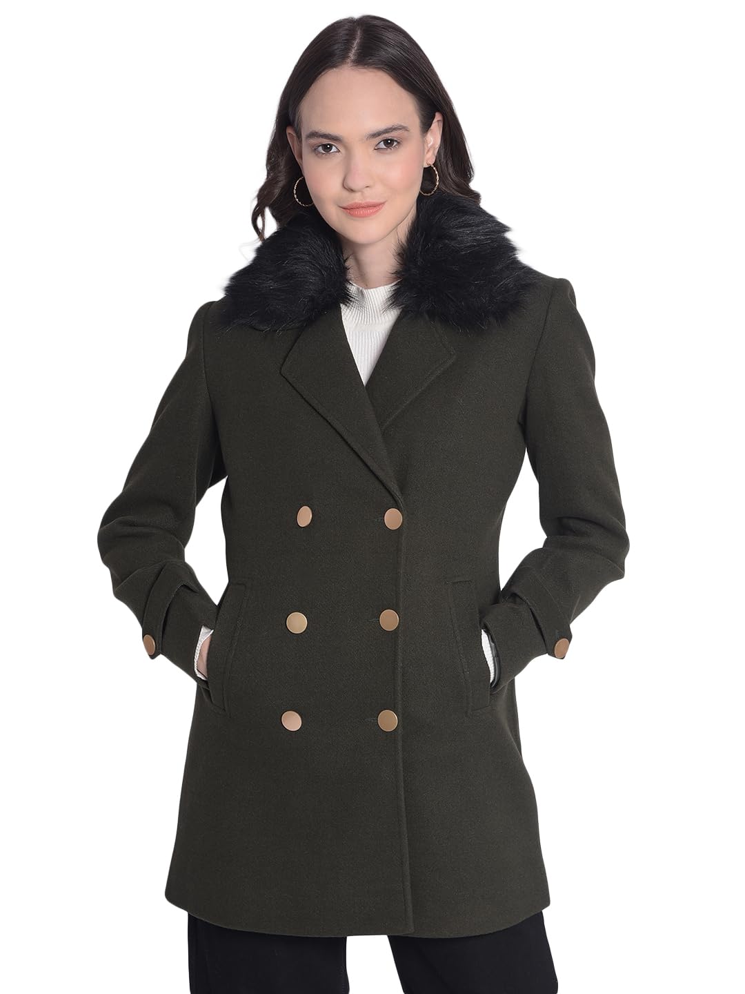 crimsoune club Women's Olive Double-Breasted Overcoat-picture-45