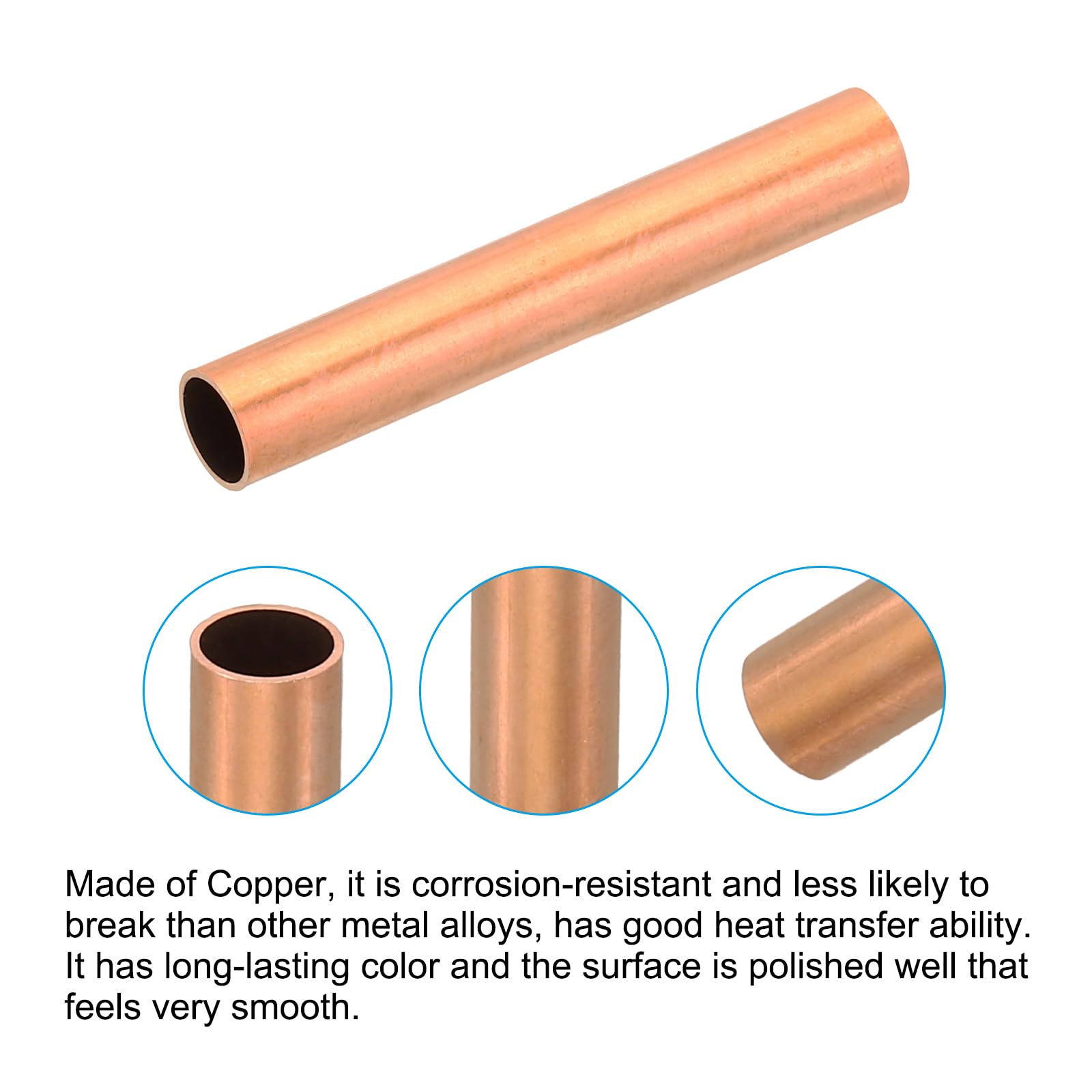 PATIKIL 13/64" OD X 0.5mm Thickness X 50mm Length 99.9% Copper Crimp Tube Beads, 20 Pcs T2 Pure Copper Seamless Round Pipe Tubing Beading Cord Wire