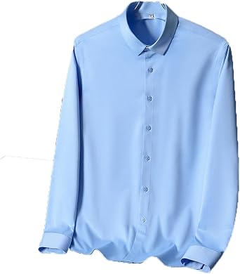 Men's Ice Silk Business Shirt, Anti-Wrinkle Quick-Drying,Luxury Shiny Silk Like Satin Button Up Dress Shirts