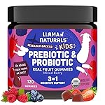 Llama Naturals Kids Probiotic with Prebiotic Fiber, Vegan, Organic Prebiotics and Probiotics Gummies for Gut Health Support, Toddler Real Fruit Gummy Vitamins, No Added Sugar Cane, Mixed Berry, 120 Ct