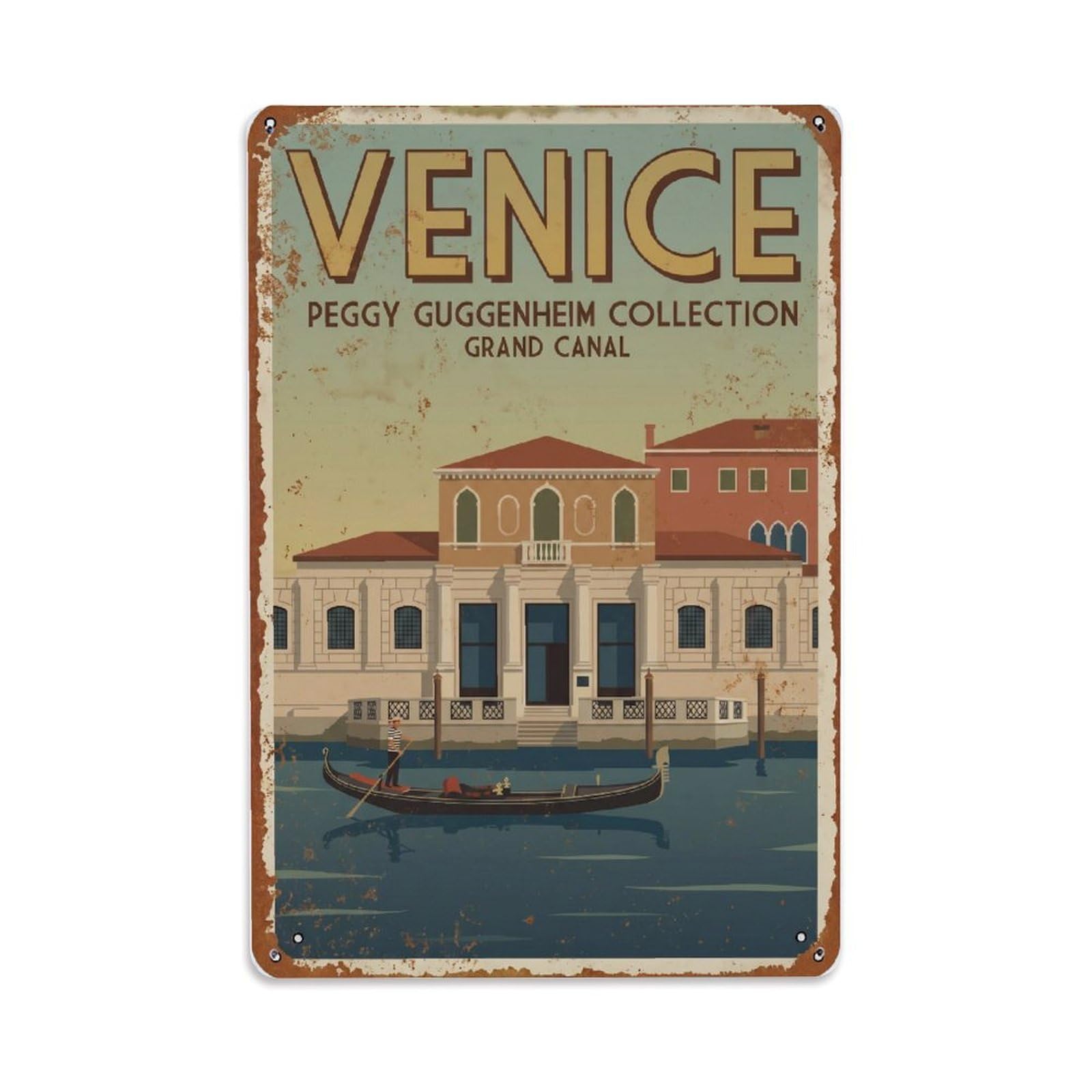 Vintage Travel Venice Peggy Guggenheim Collection Modern Art Rusted Italy Metal Tin Sign Plaque Wall Decor for Cafe, Club Bar, Office, Home Garden Metal Poster 8x12Inch