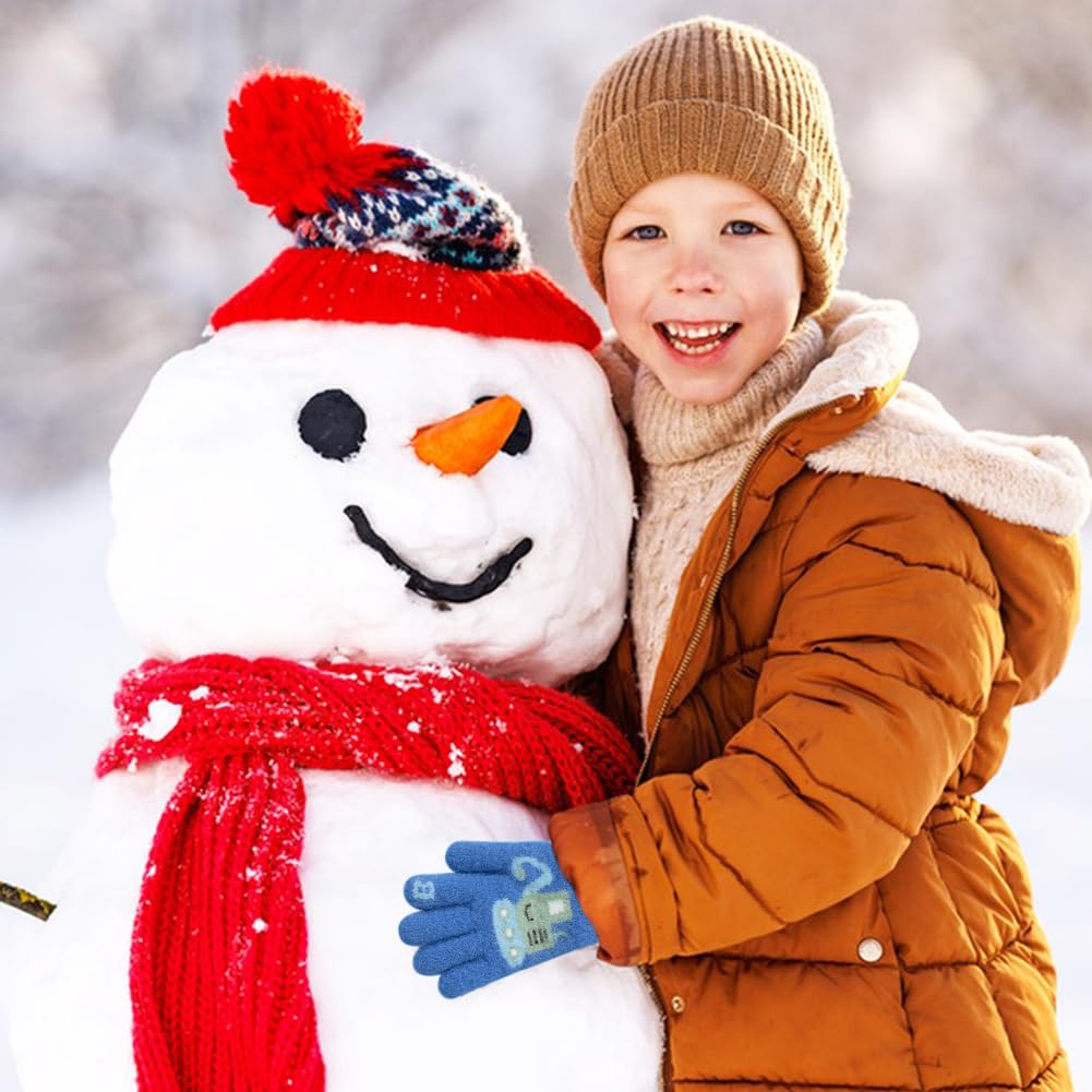 Gants Hiver Enfant 3 Paires Mitaines Tricot Extensibles Colorés Chauds 4-10 Ans Garçons