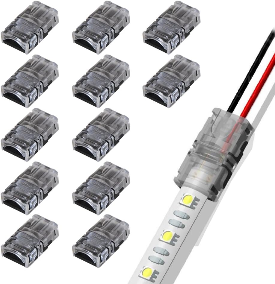 GOOCHAN 2-Pin LED Connector for 10MM Wide Waterproof Single Color LED Strip Light- Strip to Wire Quick Connection (12Pcs 2-Pin Strip to Wire Connectors)
