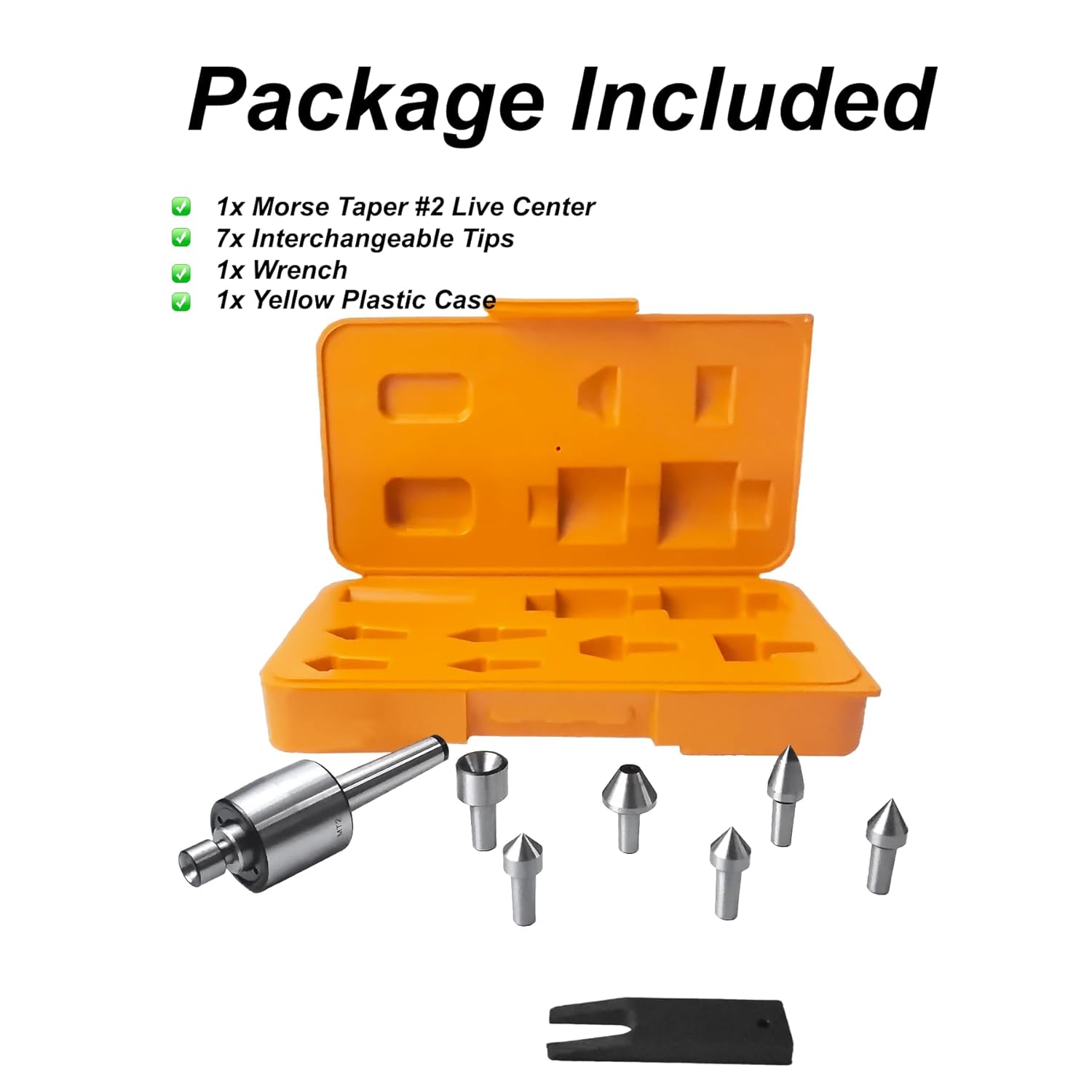 Mt2 Medium Duty Live Center Set, 2MT Morse Taper Live Center Revolving High Carbon Steel Interchangeable with Tip, Fit for Lathe Tailstock Machine
