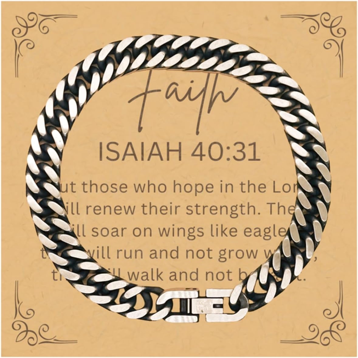 PARN'S Gifts For Christian Bible Verse - Isaiah 40:31 - Cuban Link Bracelet Faith Gifts For Son Dad Brother Nephew Boyfriend Husband, Religious Jewelry Bracelet Message Card Box