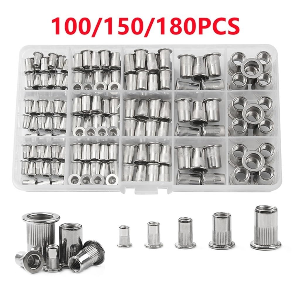 Inserto for rivetti in acciaio inossidabile Set di dadi for rivetti in acciaio inossidabile di varie dimensioni Rivetnut(150PCS M3-M8)