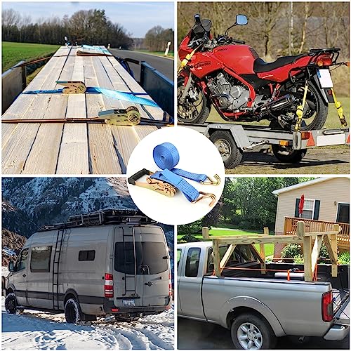 Image of 2 Pack 2 Inch Ratchet Straps Heavy Duty 20ft Tie Down Straps Ratchet with Double J Hook, 8000 LBS Break Strength, Cargo Ratchet Straps for Truck, Trailers, Kayaks, Car Roof