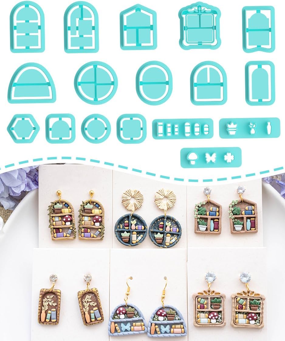 Tainsky Bookshelf Polymer Clay Cutters, 17 Shapes for Book Lover Earrings