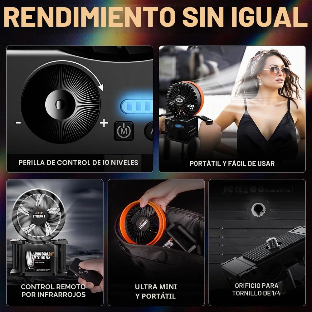 Ventilador portátil para fotografía, efecto de viento ajustable de 10 niveles para sesiones de retratos de moda, bodas y eventos al aire