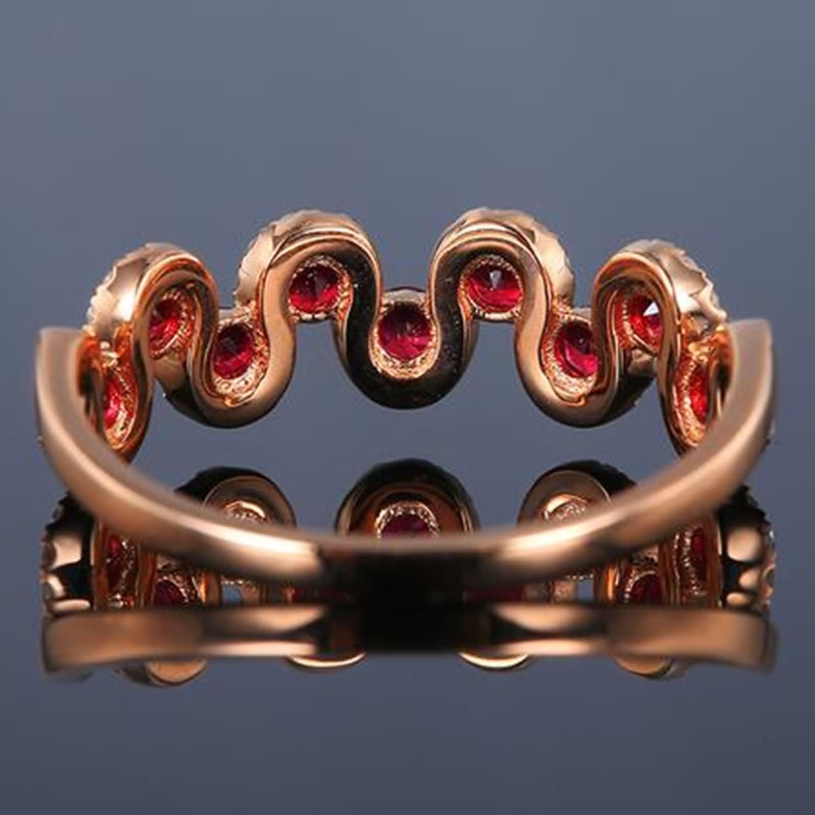 Anillo Alianza de Oro Rosa 9 Kilates / 14 Kilates / 18 Kilates Mujer, Redondo con Rubí Creado de 0.55ct y Moissanita, Anillos Matrimonio Mujer Oro Rosa