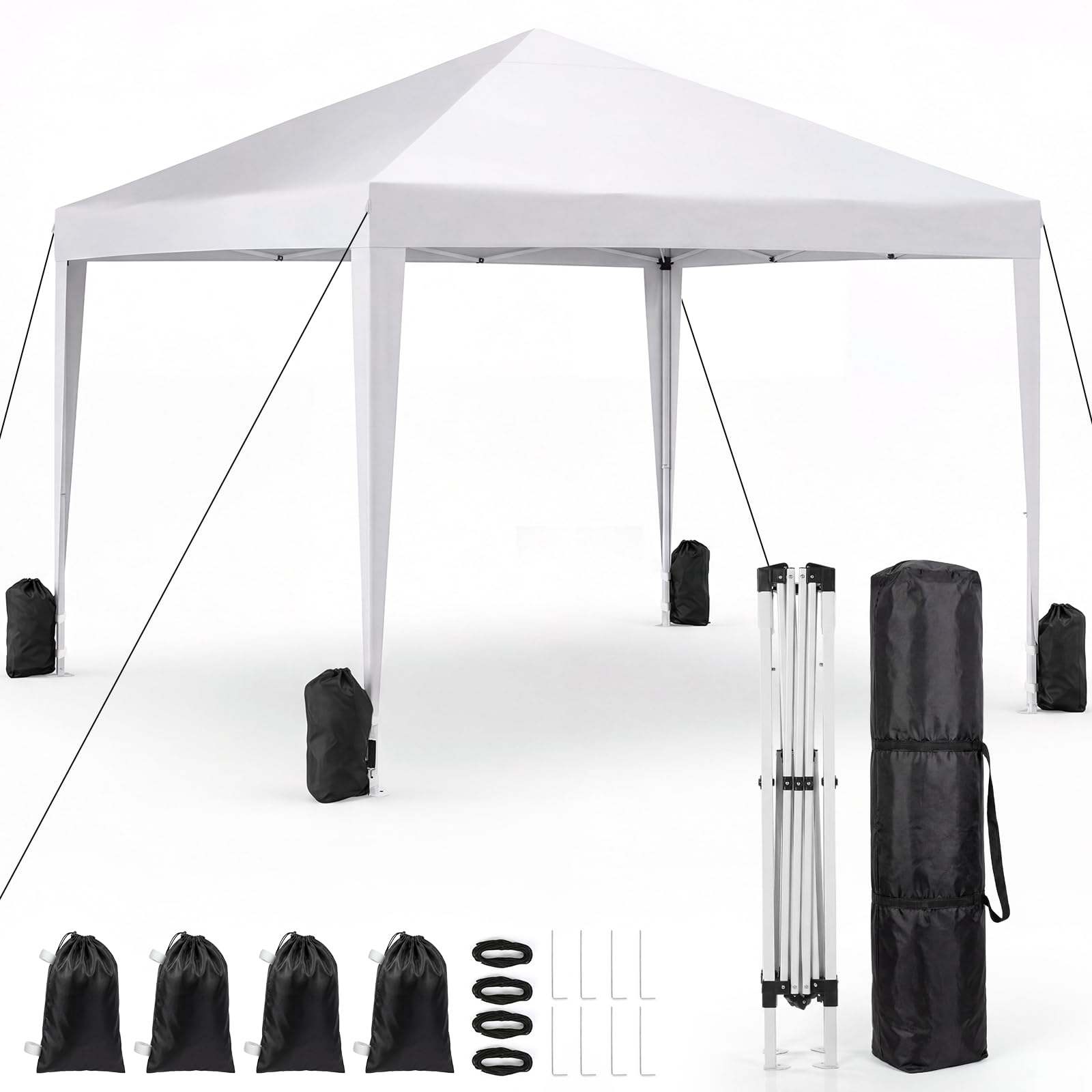 VOWNER Tonnelle Pliante 3x3m Imperméable, Barnum Pliant de Jardin Extérieur, Pavillon Pop-Up avec Sac de Transport, Sac Lesté, pour Jardin, Camping, Fête, Mariage, Blanc | Pavillon imperméable de jardin extérieur avec sac de transport et sacs lestés