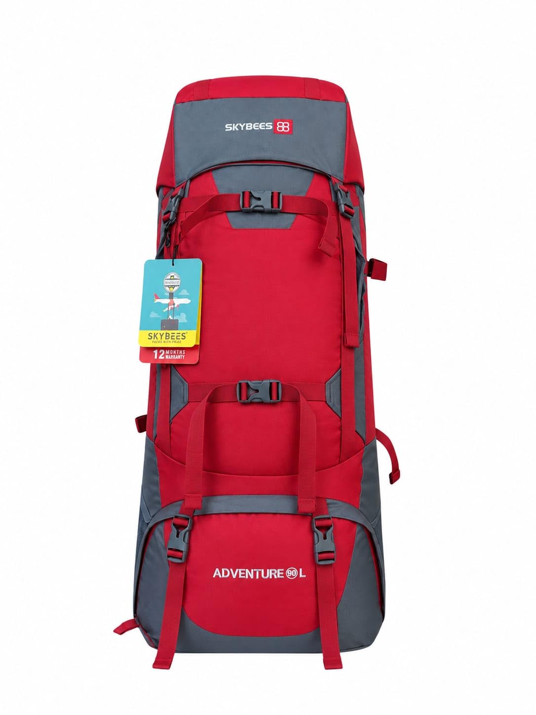 Travel Backpack for Men & Women | Trekking Hiking Backpack | Water-Resistant Rucksack | Lightweight Camping & Travel Bag | 90L | Red & Grey-picture-22