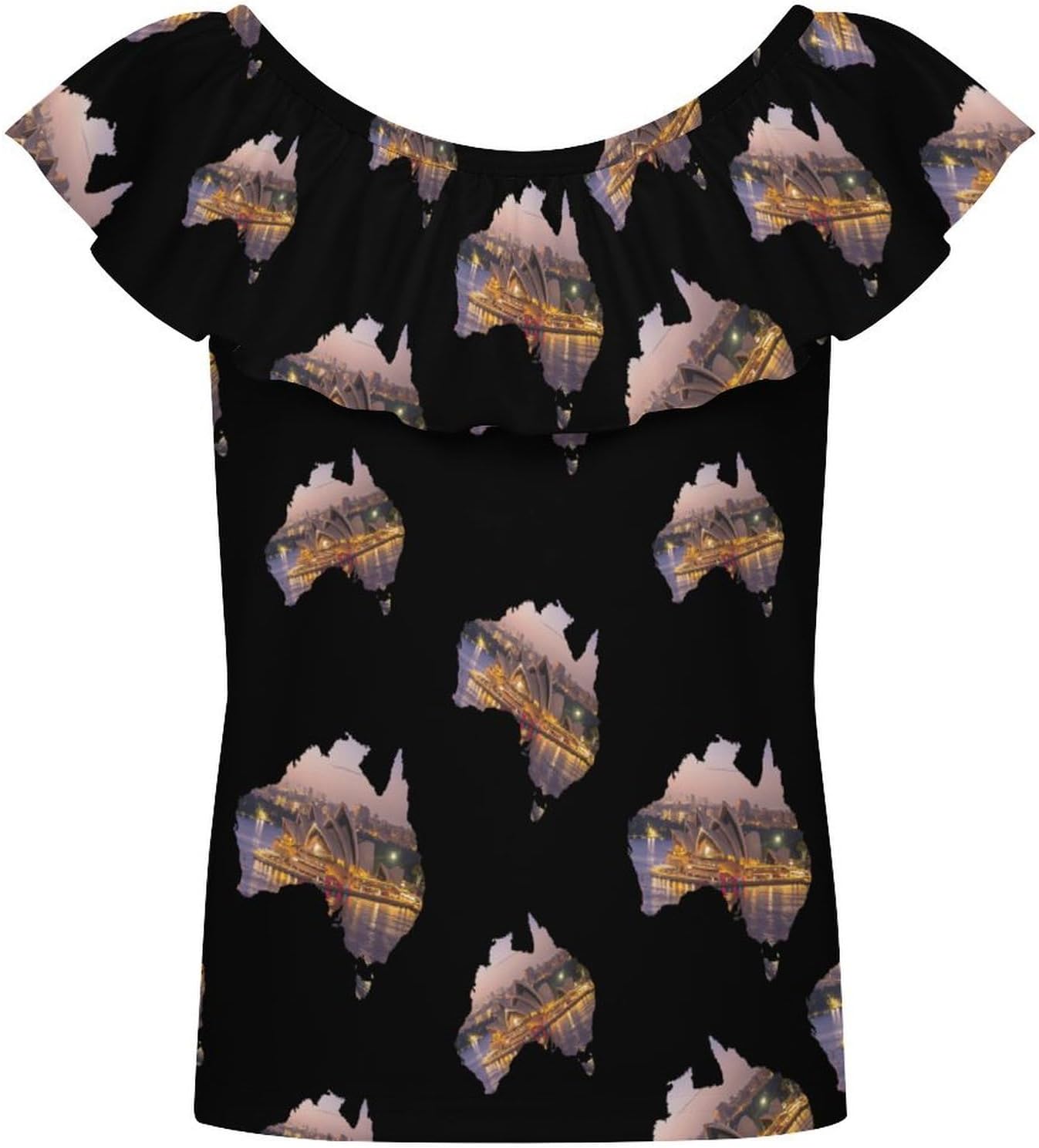 Sydney Opera House Australia Map Girls T-Shirts Top Ruffle Short Sleeve Blouse Casual Graphic Tees