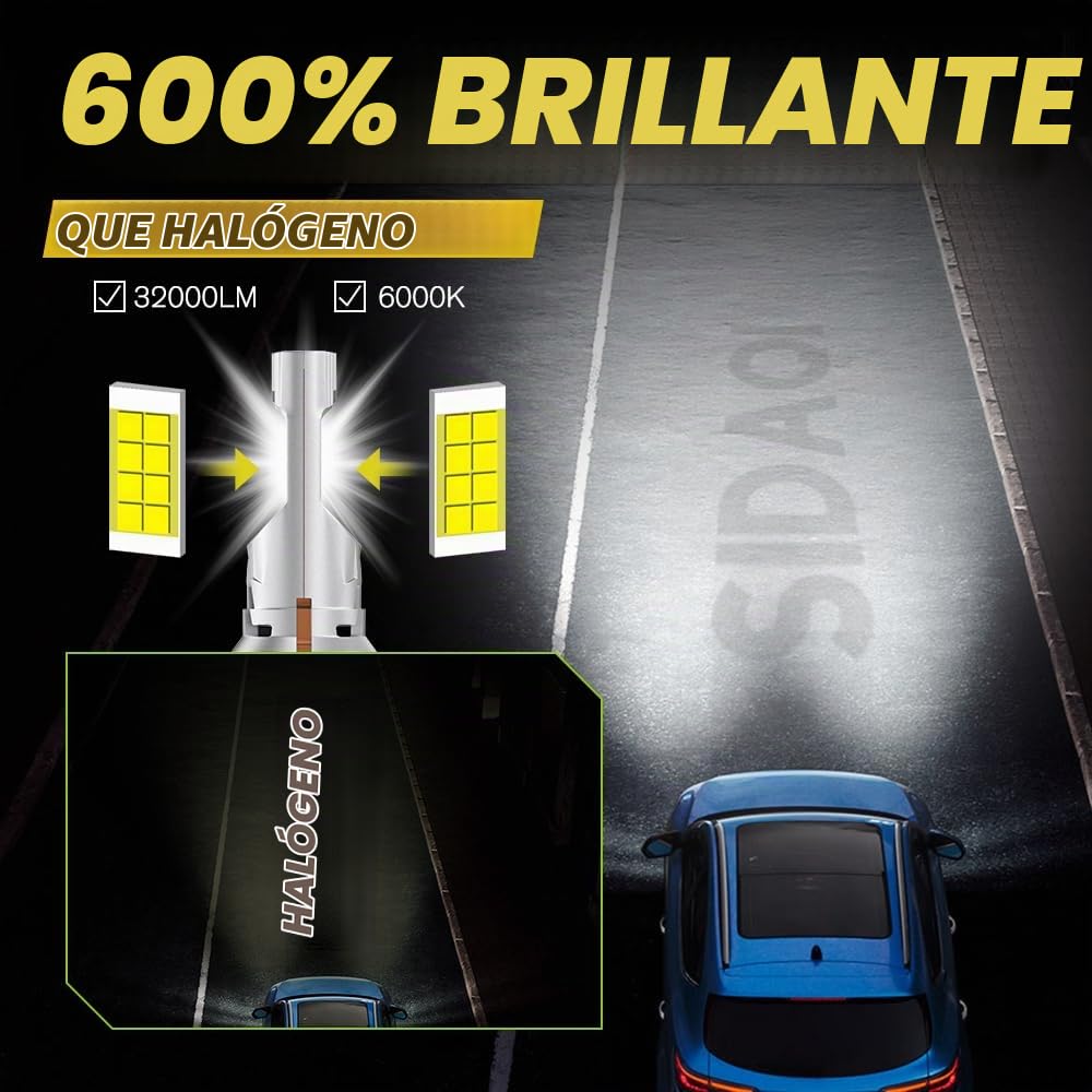 HB3 9005 Bombilla LED 6000K Blanco 1:1 Mini Tamaño 32000LM LED HB3 con Ventilador, Kit de Conversión de Faro 9005 12V para Luz Antiniebla Hi/Lo Beam -2PCS