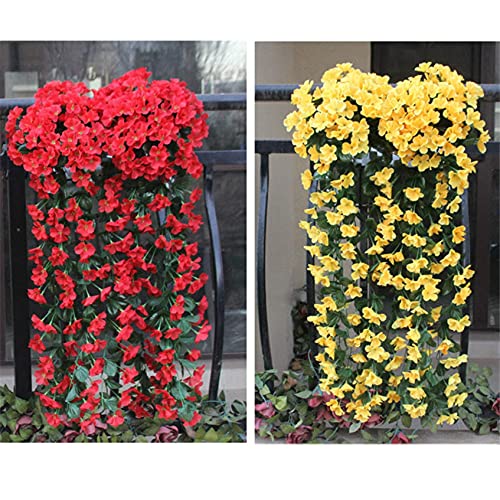 Narabb Hanging Flowers Artificial Violet Flower Wall Wisteria Basket Hanging Garland Vine Flowers Simulation Plant Vine Wedding Home Garden Floral Decoration (Yellow) #TOP1