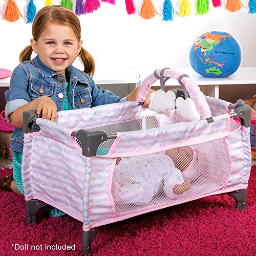 Adora Baby Doll Crib Pink Deluxe Pack N Play 7-Piece Set Fits Dolls Up To 20 Inches, Bed/Playpen, Changing Table, 3 Clouds And Storage Bag #TOP2
