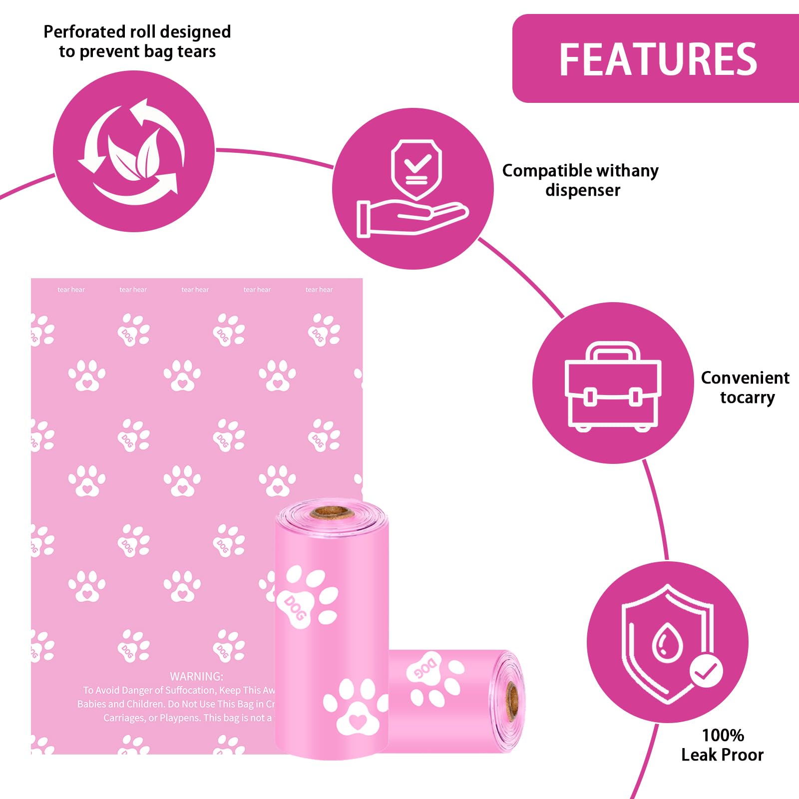 HZDHCLH Dog Poo Bags 270 Count Xtra Thick Strong Leak Proof Pet Poop Bags with Dispenser and Hook Lavender Scented(pink,270 Count) - Image 2