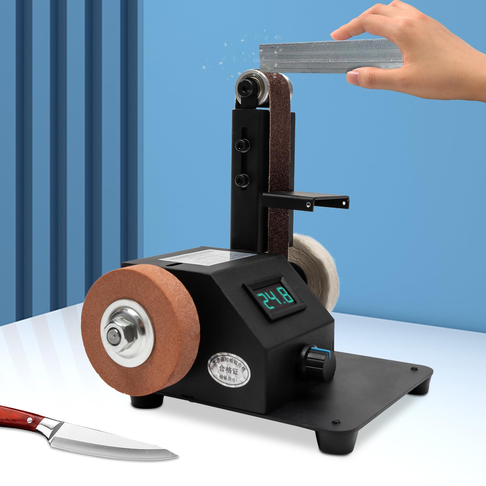 Mini Belt Sander, 350W Electric Sander, Electric Belt Sander for Knife Making Upgrade Knife Sharpening Belt Sander With 10 Pieces of Sanding Belts for Sanding and Polishing Metal