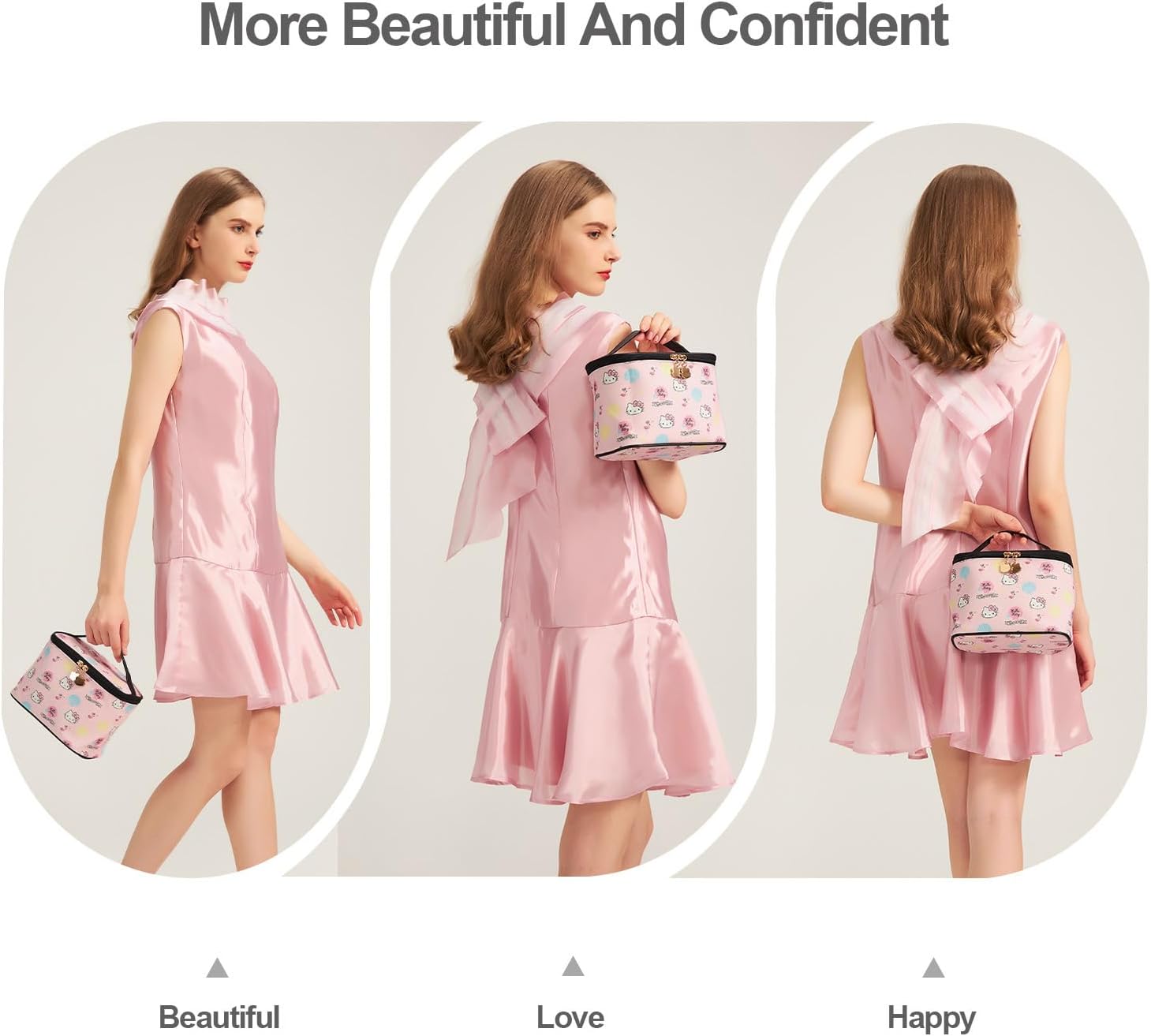 AmBealla Cosmetic Bag Large Makeup Bags Pink Travel Case with Makeup Brush Holder,Cosmetic Organizer for Women, Toiletry Bag for Skincare & Beauty Tools Sweet Cute for Girls - Image 3