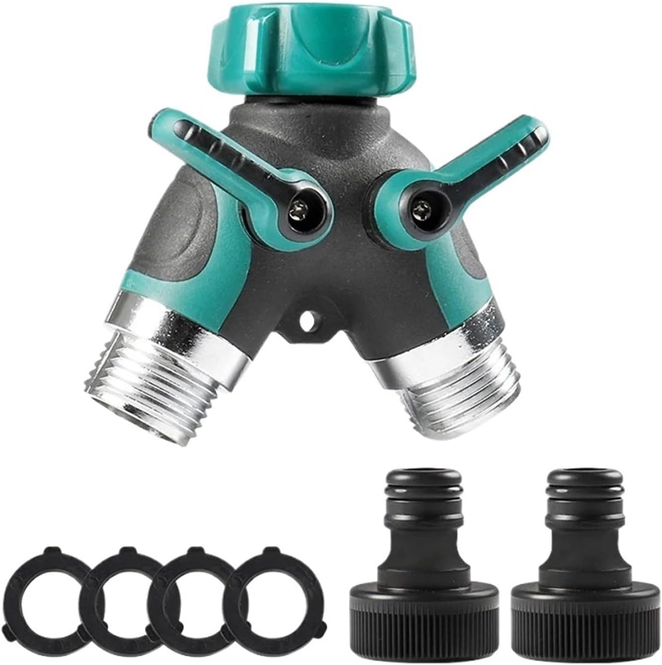 2 Way Garden Hose Splitter, 3/4 Inch Y Hose Connector with Independent Shut Off Valves, Metal Water Tap Splitter for Outdoor Faucet(US)