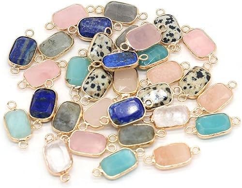 LE SKY 8 piezas de conectores colgantes de piedra natural rectabgle mezclados de piedra de cristal para hacer joyas, accesorios de collar, Piedra