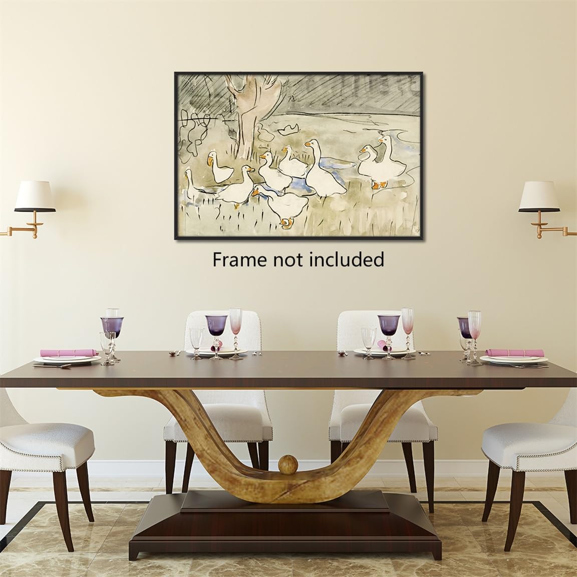 Yaasilinage Vintage Duck Canvas Wall Art, Farmhouse Animal Ducks At Pond Poster Print, Abstract Rustic Art Picture, Nursery Ducks Drawing for Living Room Office Wall Decor 24x36in Unframed