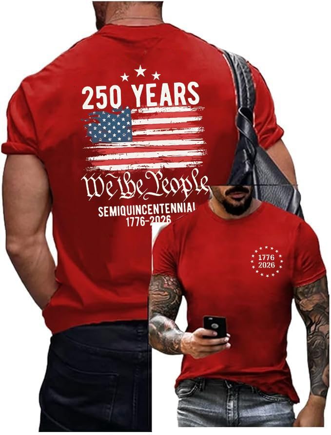 250th Anniversary Shirts for Men 4th of July Shirt America Flag Patriotic Graphic Independence Day Casual Tops