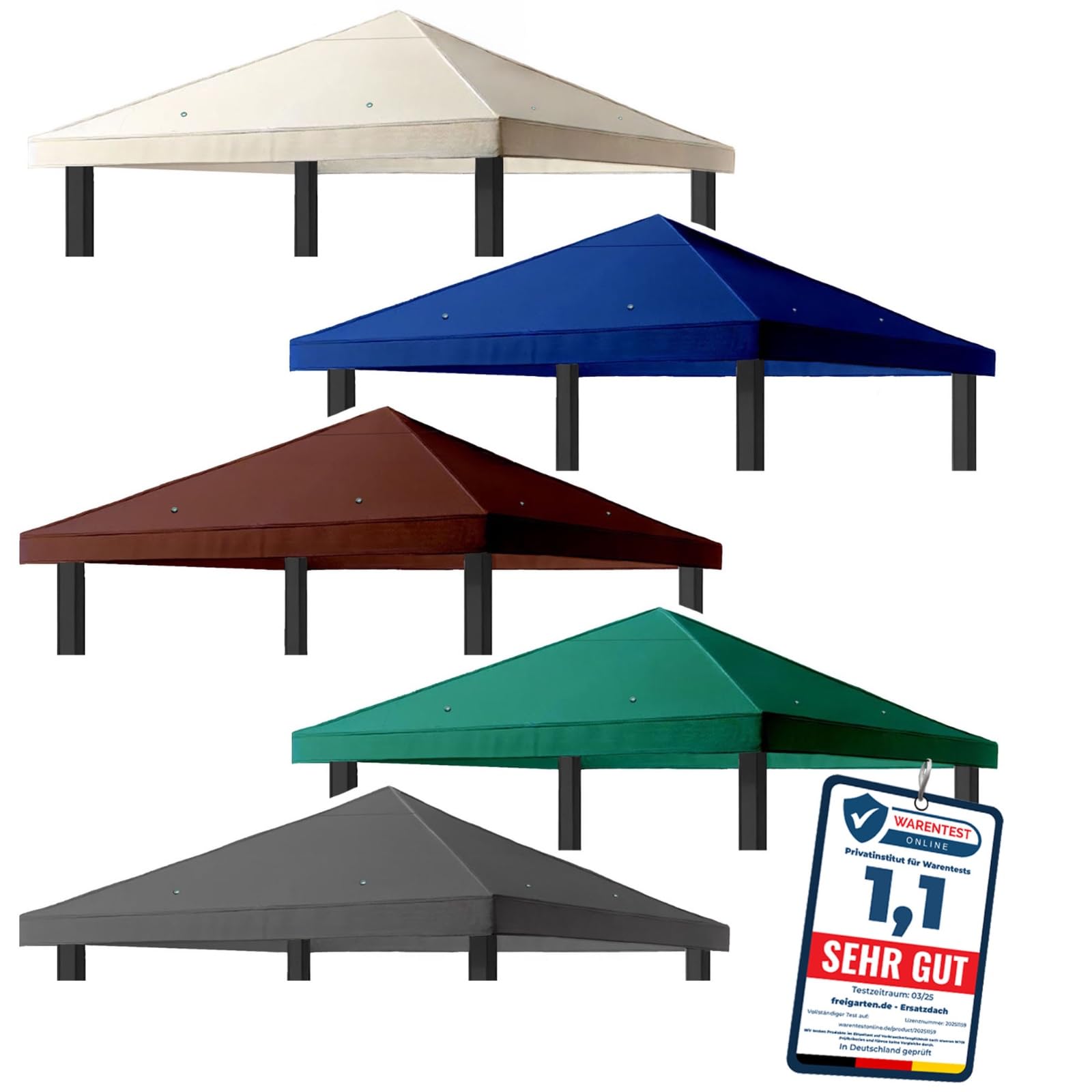 Tetto Di Ricambio Per Gazebo 3x3m - PVC Panama 370g/m², Impermeabile, Antracite - Foto 4