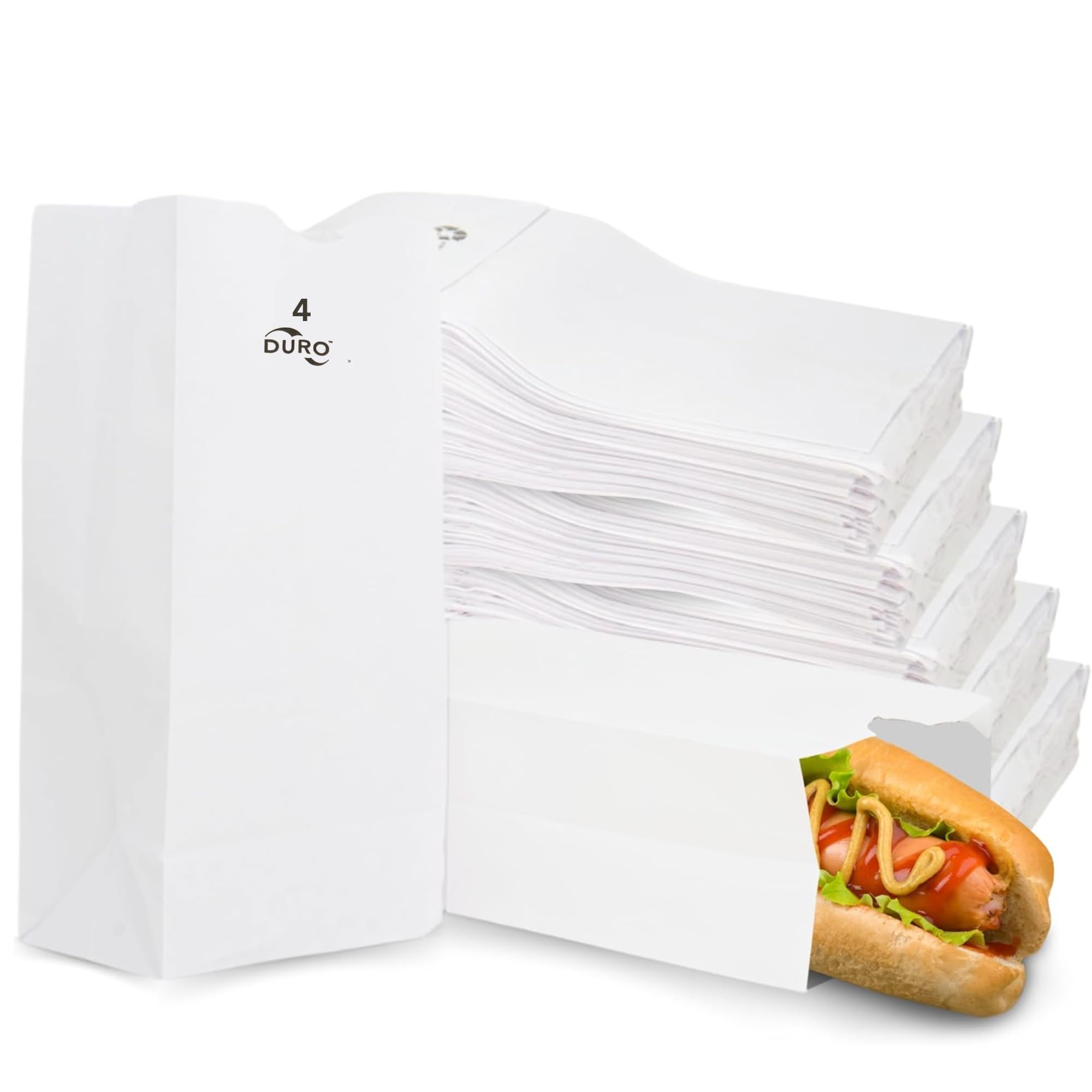 Duro 4# White Paper Lunch Bags 500 count, White Luminary Bags, Bulk Disposable SOS Paper Sacks for Snacks, Treats and Popcorn - 5.00 x3.12 x 9.75