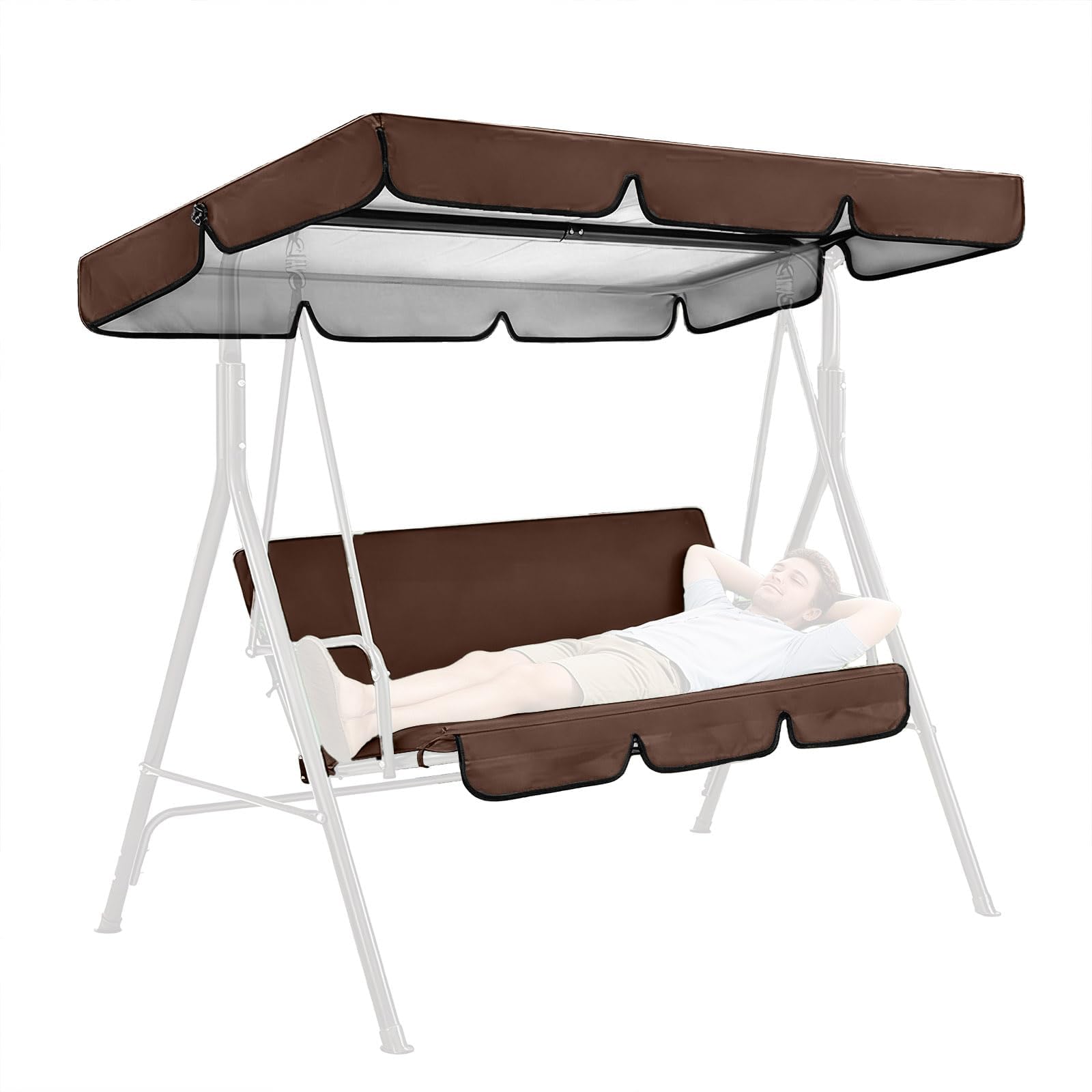 Swing Canopy Replacement Cover, 210D Waterproof Outdoor Patio Swing Canopy Cover for 2-3 Seater, Sun Shade Replacement Top for Garden Yard Porch Swing (Coffee-b) — image 1
