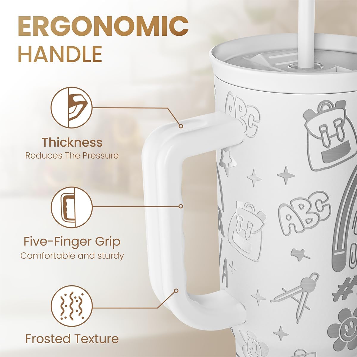 Best Teacher Ever Tumbler 40oz, Stainless Steel Insulated Coffee Travel Cups with Handle, Teacher Appreciation Gifts for Women, Teachers Gift for Valentines Farewell Birthday Christmas Teacher's Day image 3