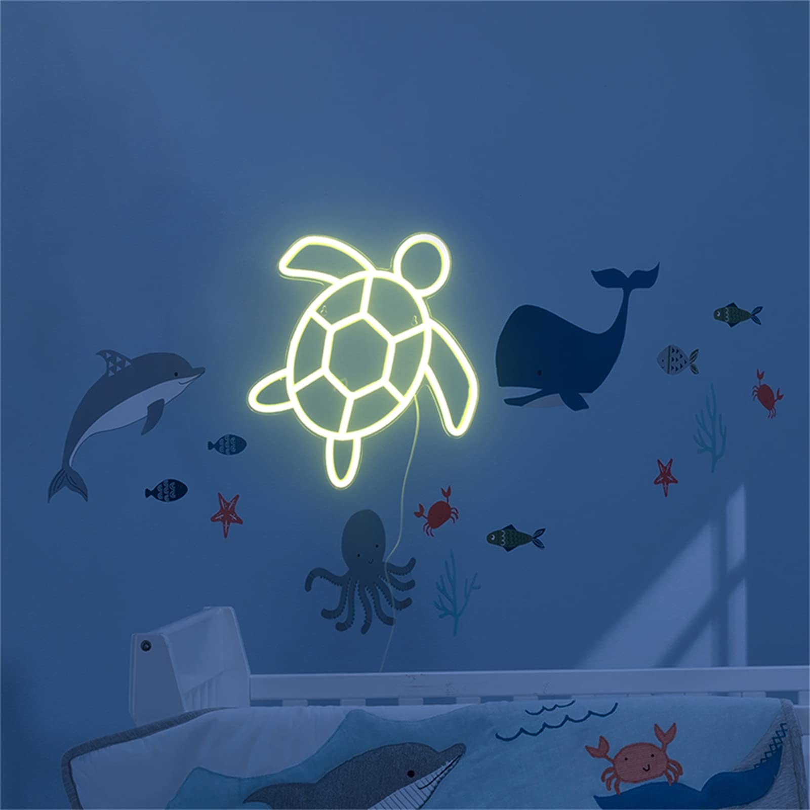 Letrero de luz de neón LED Letreros de neón LED en forma de tortuga marina, alimentación USB para colgar en la pared con interruptor Luz de neón acrílica para lámparas de noche de habitación para niño