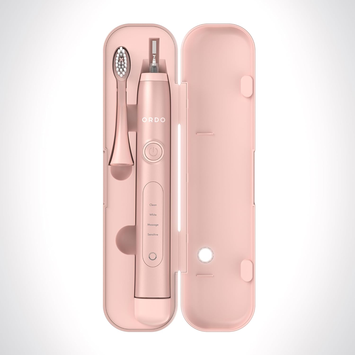 ORDO Sonic+ Electric Toothbrush with Case, Sonic Toothbrushes for Adults, Charging Travel Case, 4 Brushing Modes, Fast Rechargeable Battery, Silicone Polishing, USB Charger, Rose Gold