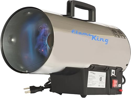 Flame King Calentador de aire forzado de propano portátil de 60,000 BTU para exteriores, ideal para trabajo, construcción, garaje, patio, acero