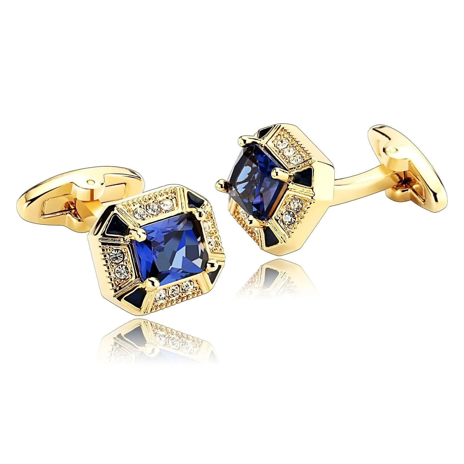 Set di gemelli da uomo, gemelli unici poligonali con zirconia cubica irregolare, in acciaio inox, per abito smoking, camicia, accessori gioielli oro blu, 1.4 x 1.7 cm, Zirconia cubica