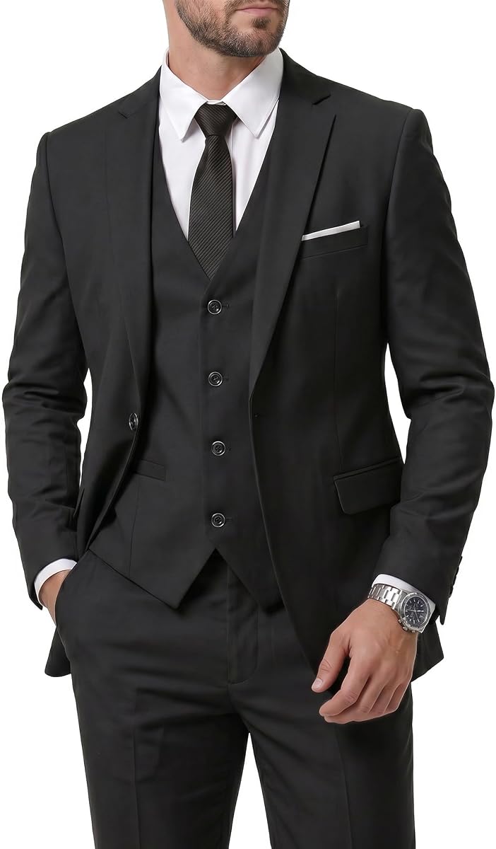 MY'S Men’s Slim Fit Suit One Button 3-Piece Blazer Dress Business Wedding Party Jacket Vest Pant with Tie